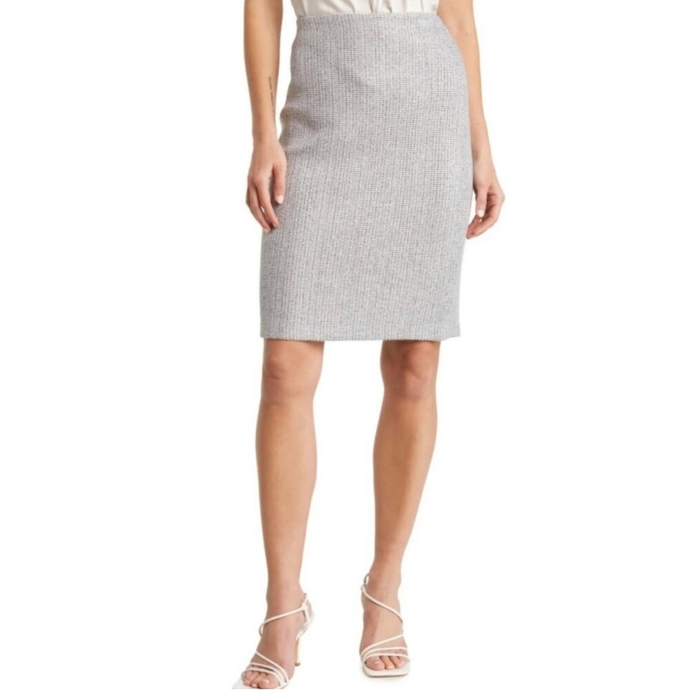 NWT St. John Metallic Navy Silver Multi-Colored Pencil Skirt Women’s 12